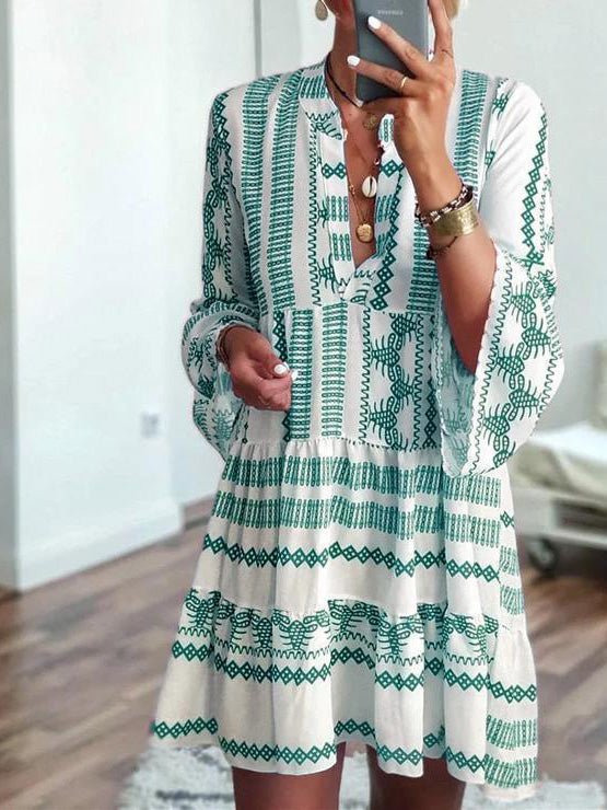 Stilla | Kvinders Kjoler Bohemian Print Lange Ærmer Mini Kjole