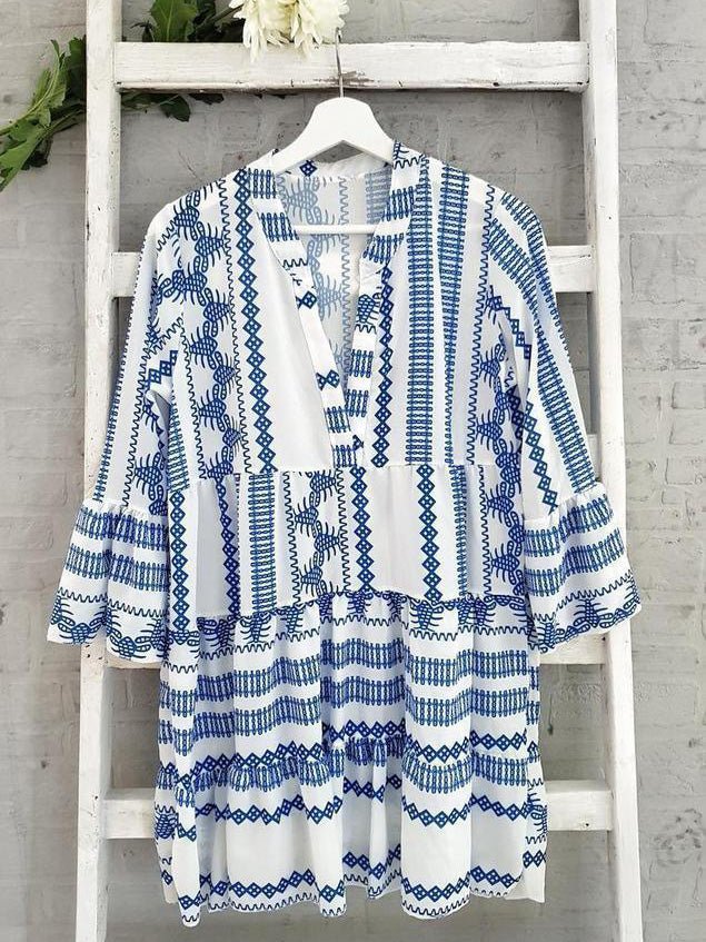 Stilla | Kvinders Kjoler Bohemian Print Lange Ærmer Mini Kjole