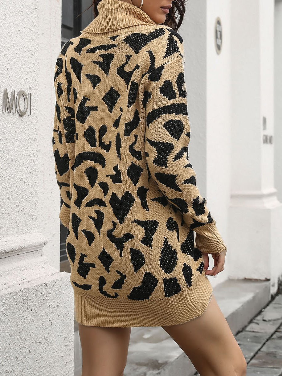 Stilla | Damernes Kjoler Leopard Print Turtleneck Lang Ærme Strikkjole