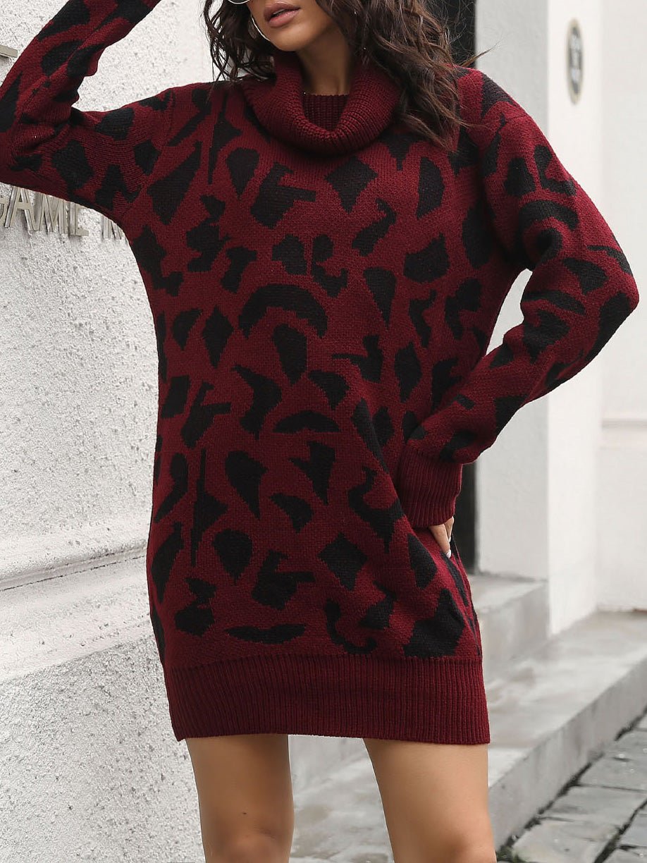 Stilla | Damernes Kjoler Leopard Print Turtleneck Lang Ærme Strikkjole