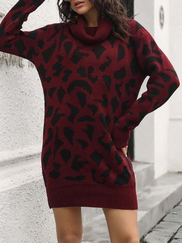 Stilla | Damernes Kjoler Leopard Print Turtleneck Lang Ærme Strikkjole