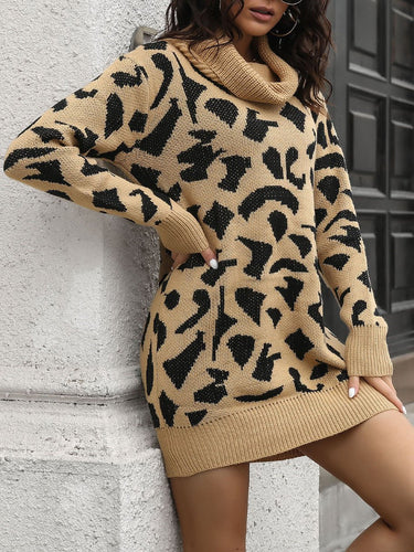 Stilla | Damernes Kjoler Leopard Print Turtleneck Lang Ærme Strikkjole