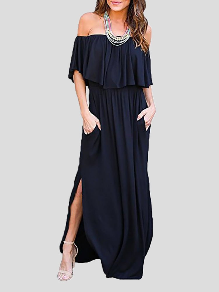 Stilla | Kvinders Kjoler One Shoulder Ruffled Lomme Slids Kjole