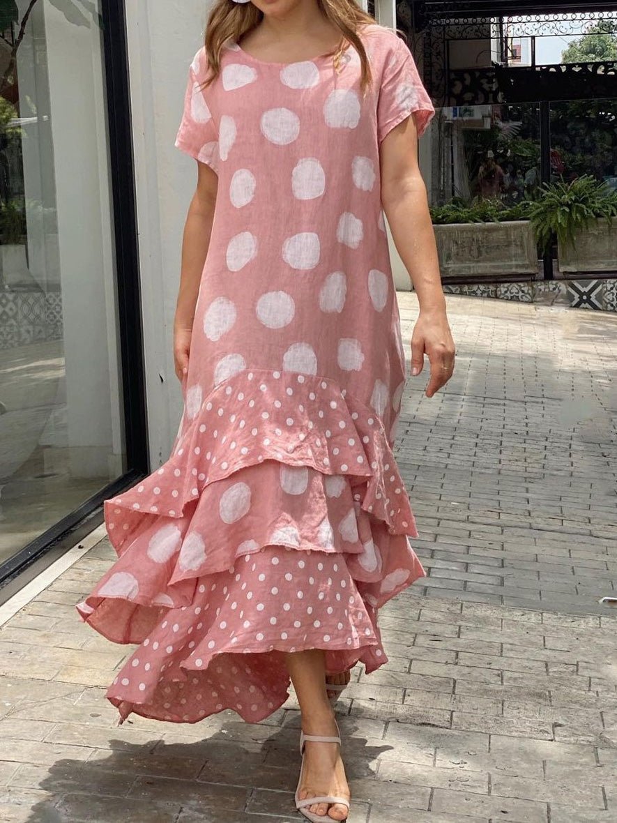 Stilla | Kvinders Kjoler Polka Dot Crew Neck Kort Ærme Flæse Kjole