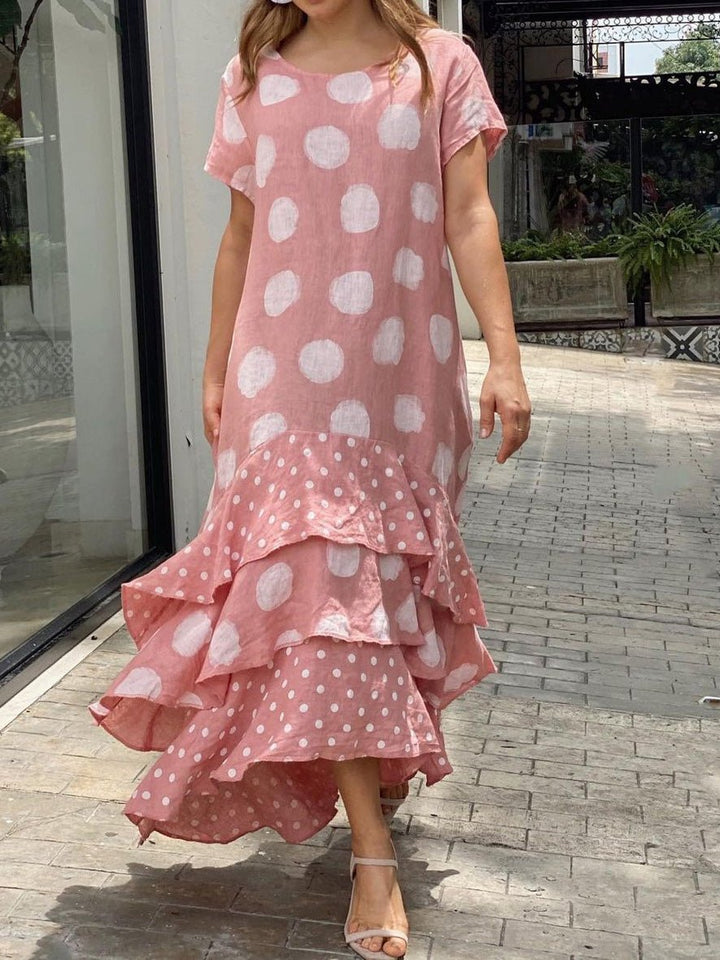 Stilla | Kvinders Kjoler Polka Dot Crew Neck Kort Ærme Flæse Kjole