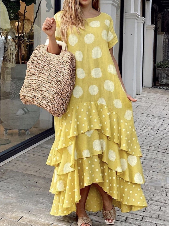 Stilla | Kvinders Kjoler Polka Dot Crew Neck Kort Ærme Flæse Kjole