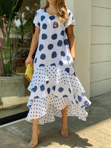 Stilla | Kvinders Kjoler Polka Dot Crew Neck Kort Ærme Flæse Kjole