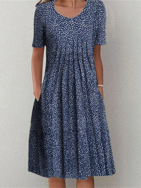 Stilla | Kvinders Kjoler Prikket Print Crew Neck Lomme Midi Kjole