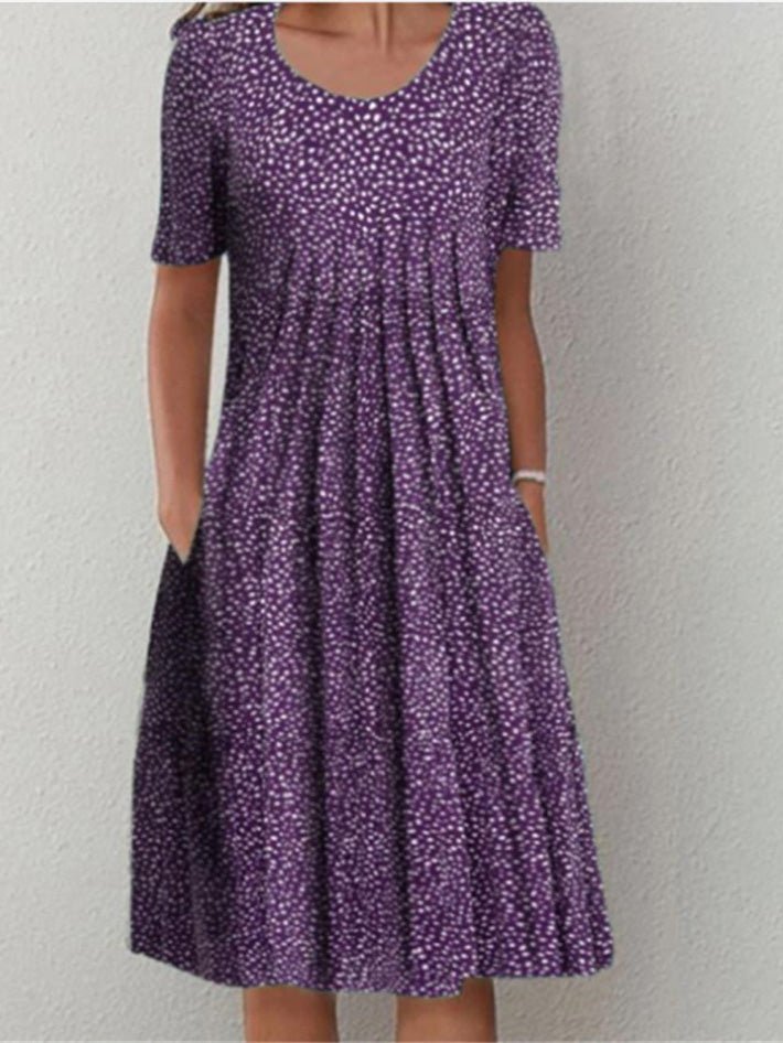 Stilla | Kvinders Kjoler Prikket Print Crew Neck Lomme Midi Kjole