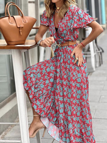 Stilla | Kvinders Kjoler Trykte V-hals Høj Talje Flæsekjole