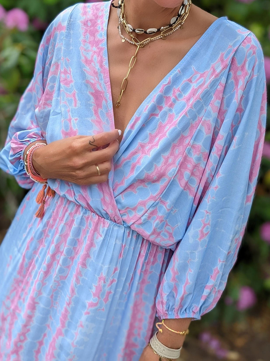 Stilla | Kvinder Kjoler Tie Dye Print V-hals Langærmet Kjole