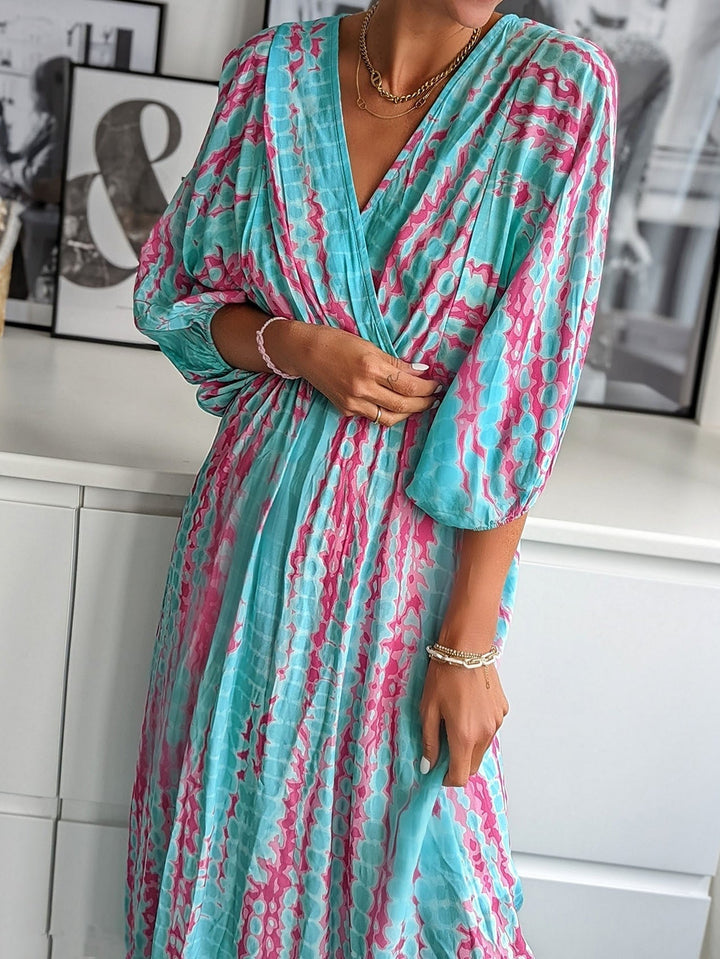 Stilla | Kvinder Kjoler Tie Dye Print V-hals Langærmet Kjole