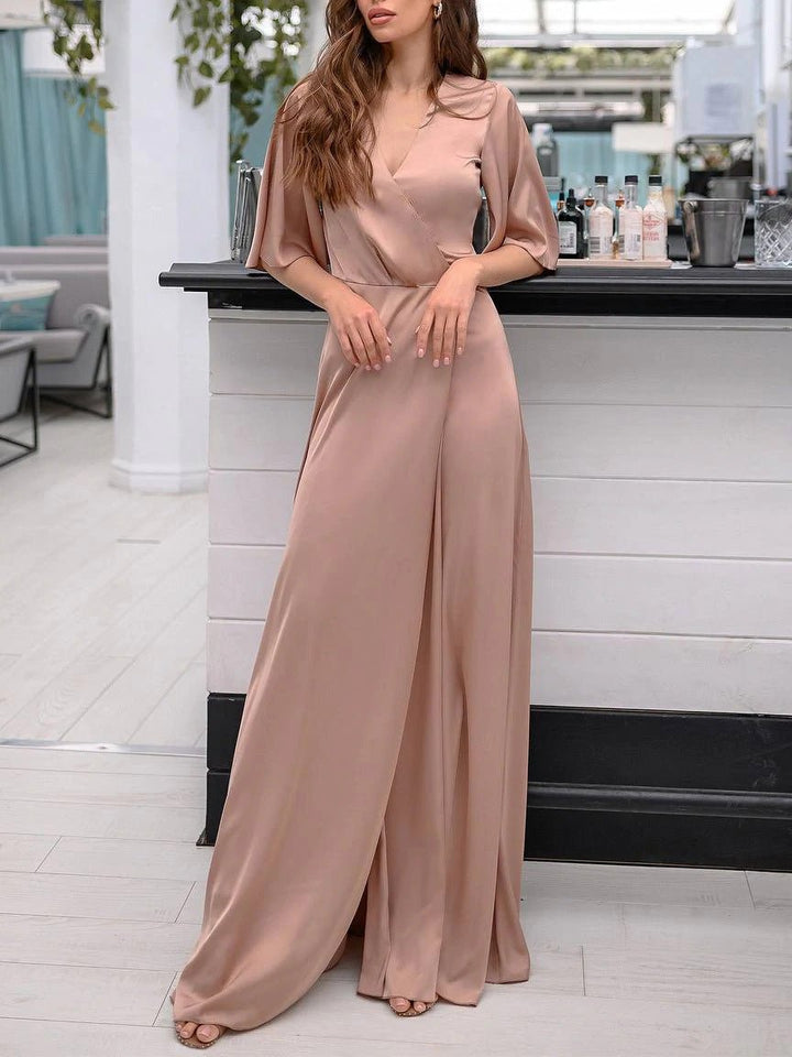 Stilla | Kvinders Kjoler V-hals Satin Midi Ærme Split Maxi Kjoler