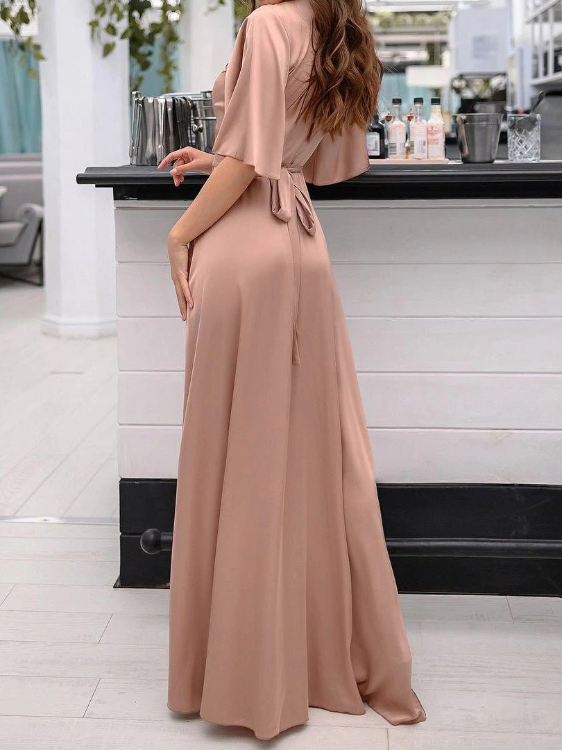 Stilla | Kvinders Kjoler V-hals Satin Midi Ærme Split Maxi Kjoler