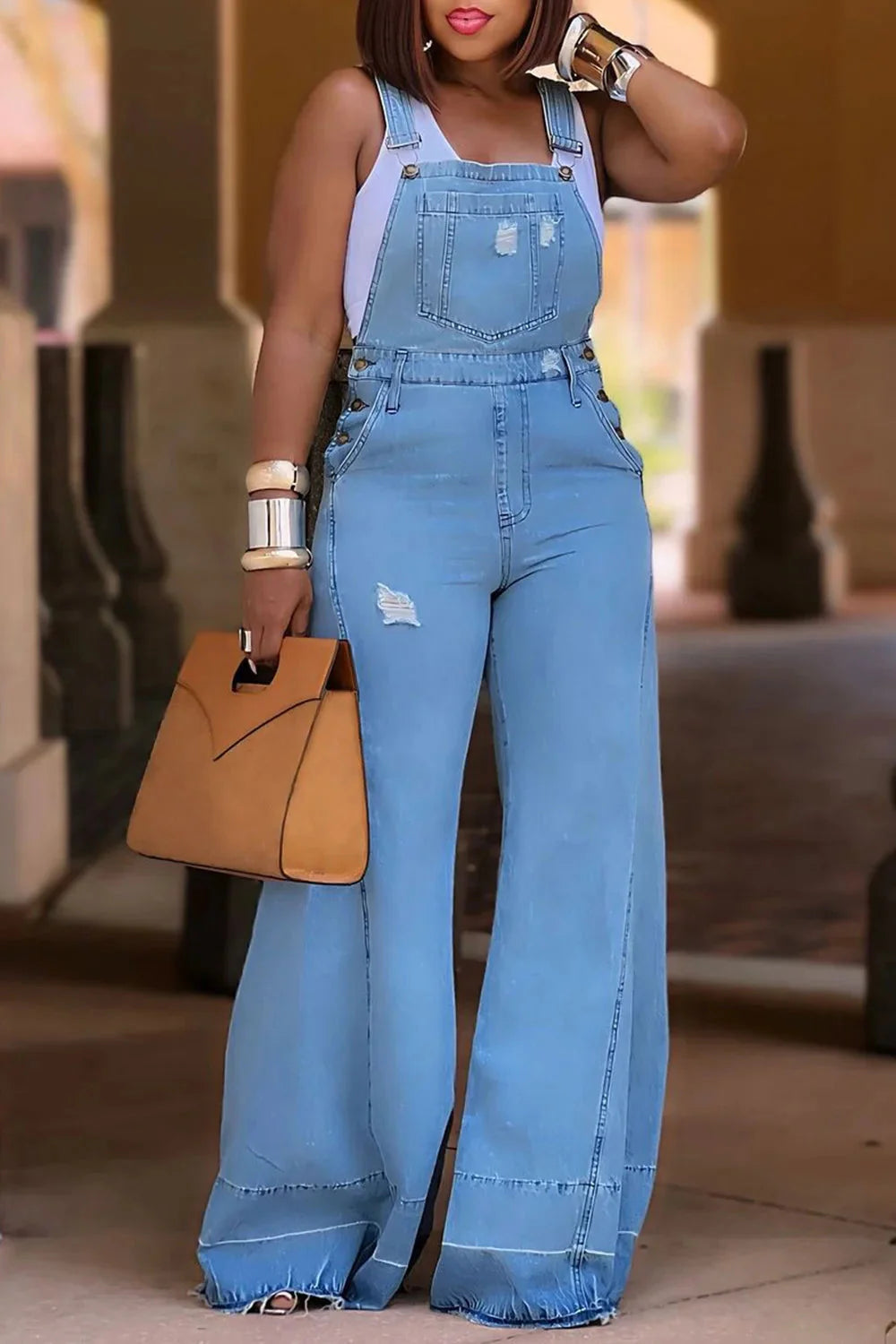 Stilla | Designer 2 4xl Denim Bred Ben Jumpsuits (plus Størrelse)