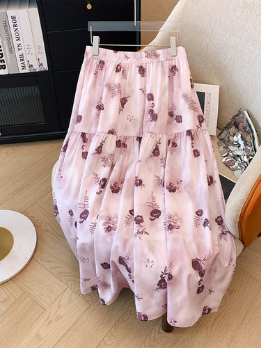 Stilla | Kvindernes Blomstret Chiffon Mode Designer 5 9xl Midi Nederdele (plus Størrelse)