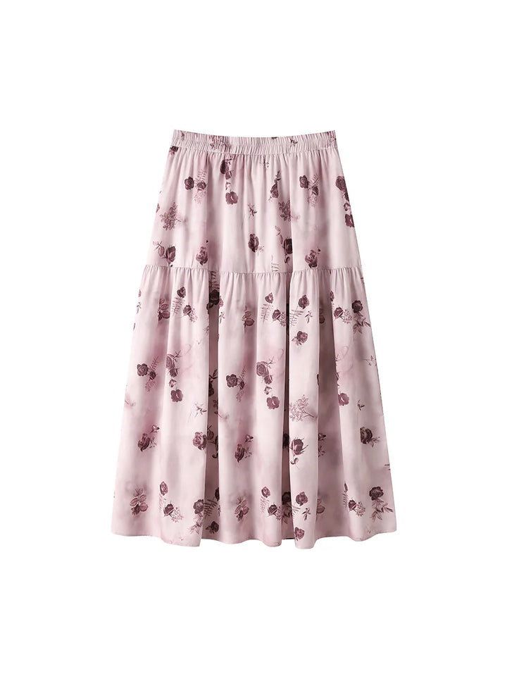 Stilla | Kvindernes Blomstret Chiffon Mode Designer 5 9xl Midi Nederdele (plus Størrelse)