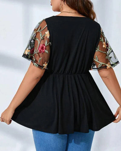 Stilla | Kvindernes Blomsterbroderi 3 5xl Mode Designer Bluse T-Shirts (plus Størrelse)