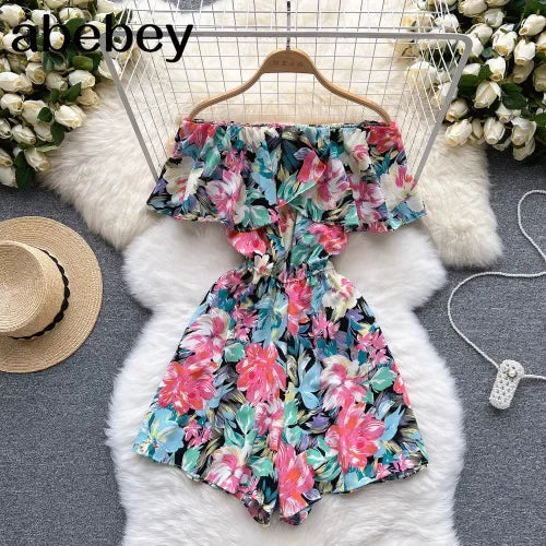 Stilla | Kvinders Blomster Off Shoulder Designer Mode Ruffled Rompers