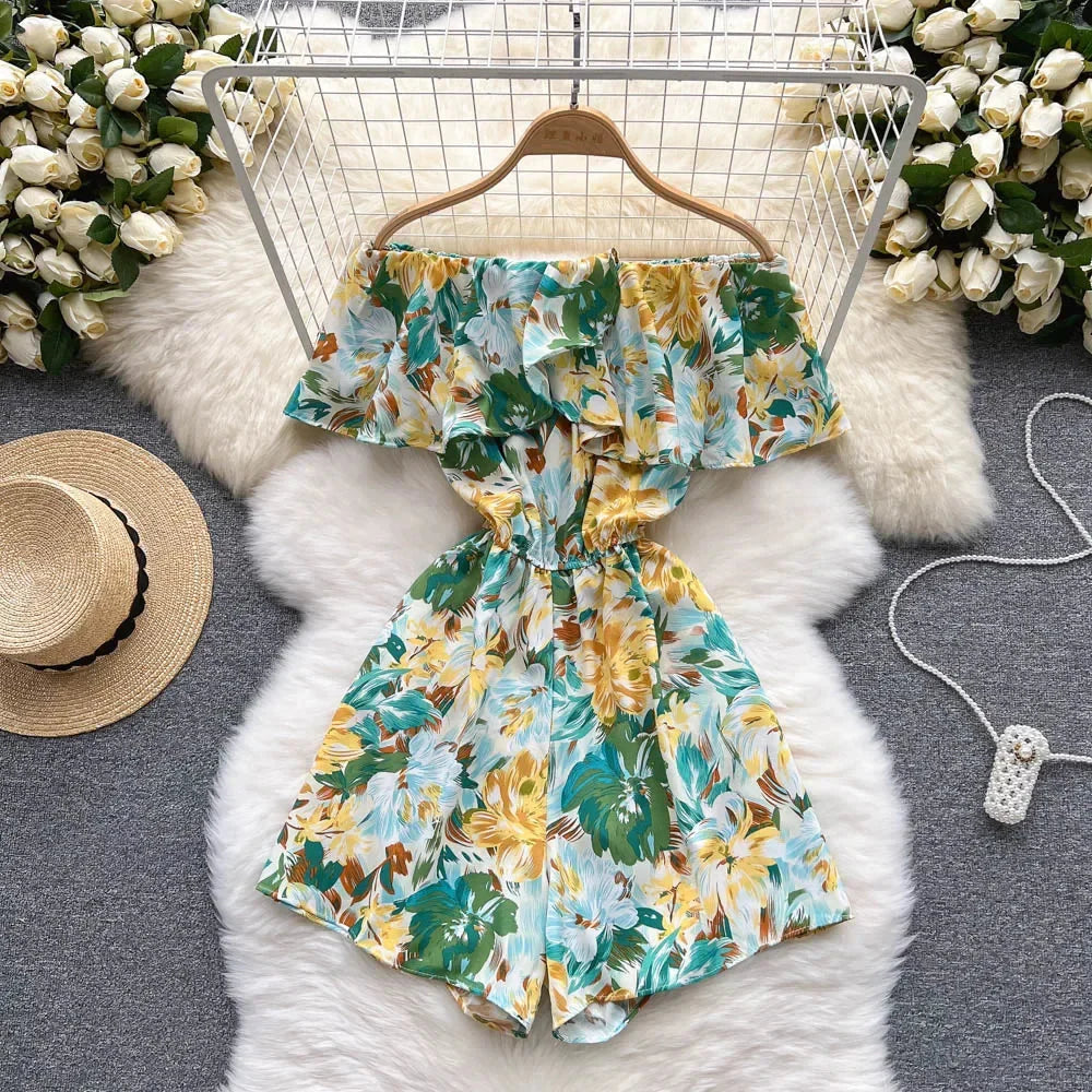 Stilla | Kvinders Blomster Off Shoulder Designer Mode Ruffled Rompers