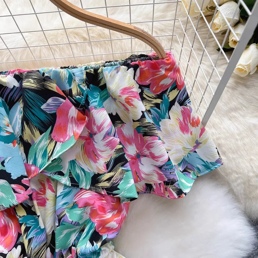 Stilla | Kvinders Blomster Off Shoulder Designer Mode Ruffled Rompers