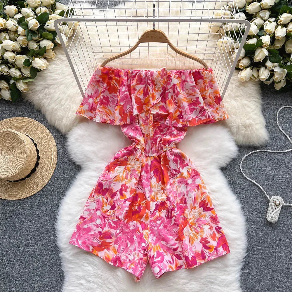 Stilla | Kvinders Blomster Off Shoulder Designer Mode Ruffled Rompers