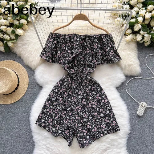 Stilla | Kvinders Blomster Off Shoulder Designer Mode Ruffled Rompers