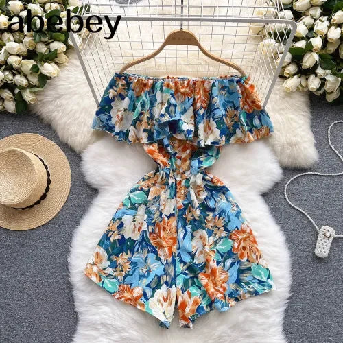 Stilla | Kvinders Blomster Off Shoulder Designer Mode Ruffled Rompers