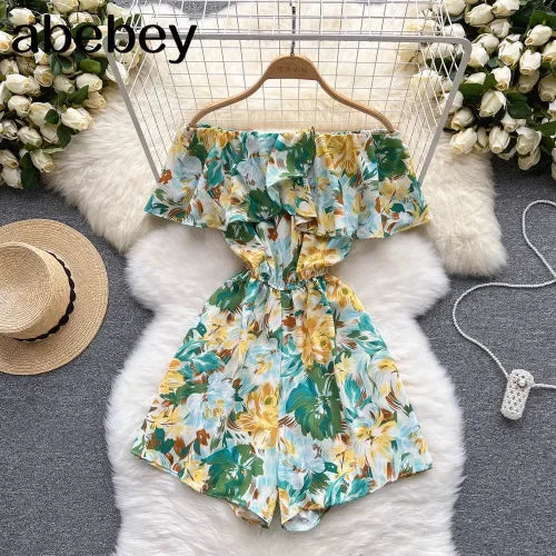 Stilla | Kvinders Blomster Off Shoulder Designer Mode Ruffled Rompers