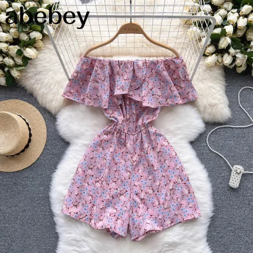Stilla | Kvinders Blomster Off Shoulder Designer Mode Ruffled Rompers