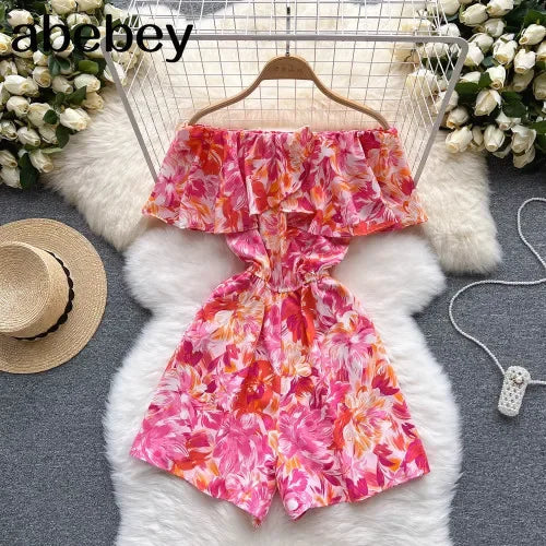 Stilla | Kvinders Blomster Off Shoulder Designer Mode Ruffled Rompers