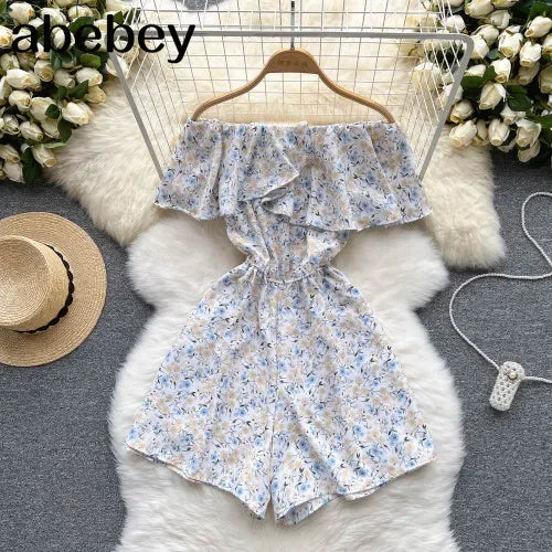 Stilla | Kvinders Blomster Off Shoulder Designer Mode Ruffled Rompers