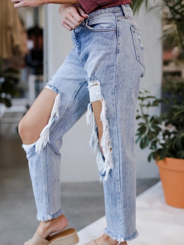 Stilla | Kvinders Jeans Vasket Revnet Lomme Jeans