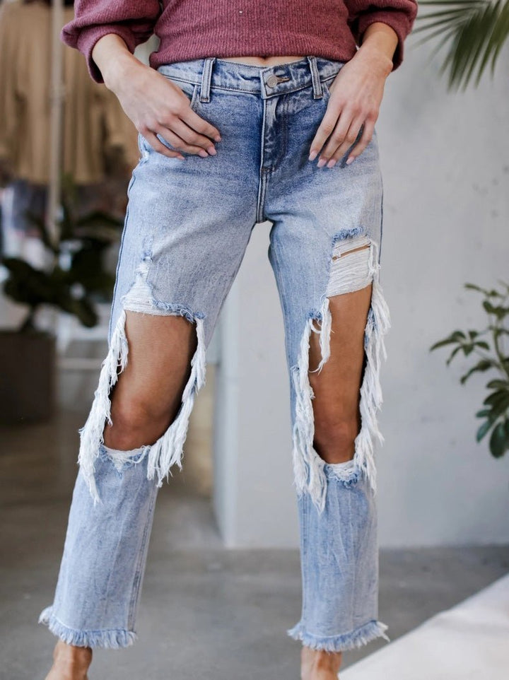 Stilla | Kvinders Jeans Vasket Revnet Lomme Jeans