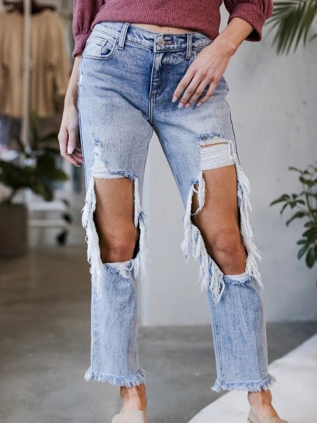 Stilla | Kvinders Jeans Vasket Revnet Lomme Jeans