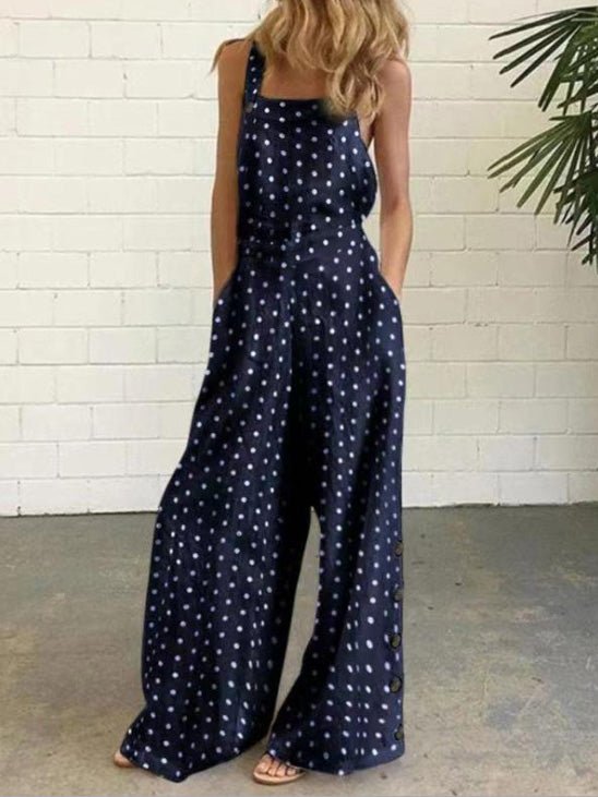 Stilla | Dameoveralls Polka Dot Print Knap Uden Ærmer Lomme Overall