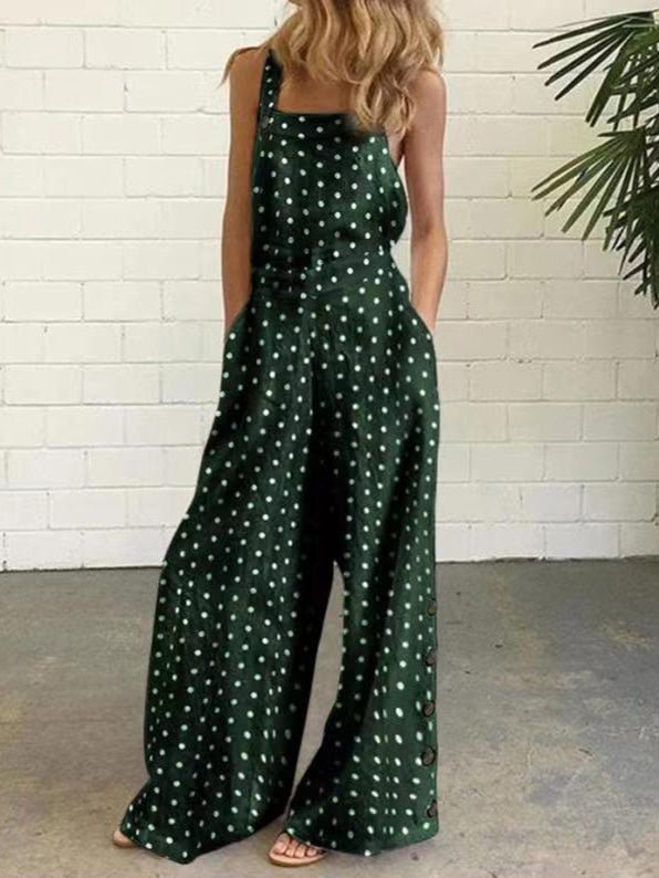 Stilla | Dameoveralls Polka Dot Print Knap Uden Ærmer Lomme Overall