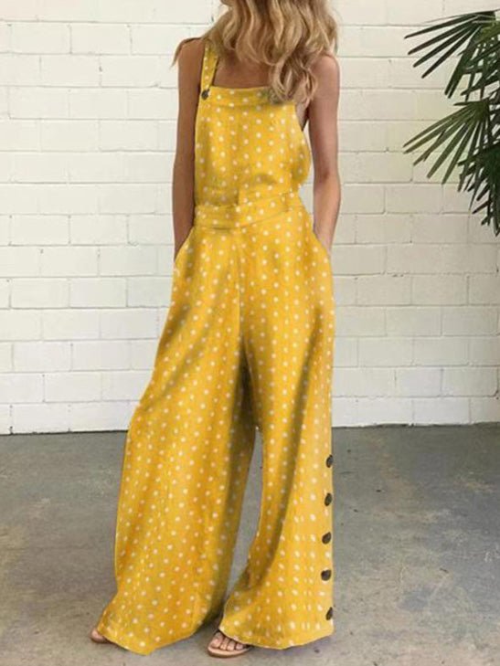 Stilla | Dameoveralls Polka Dot Print Knap Uden Ærmer Lomme Overall