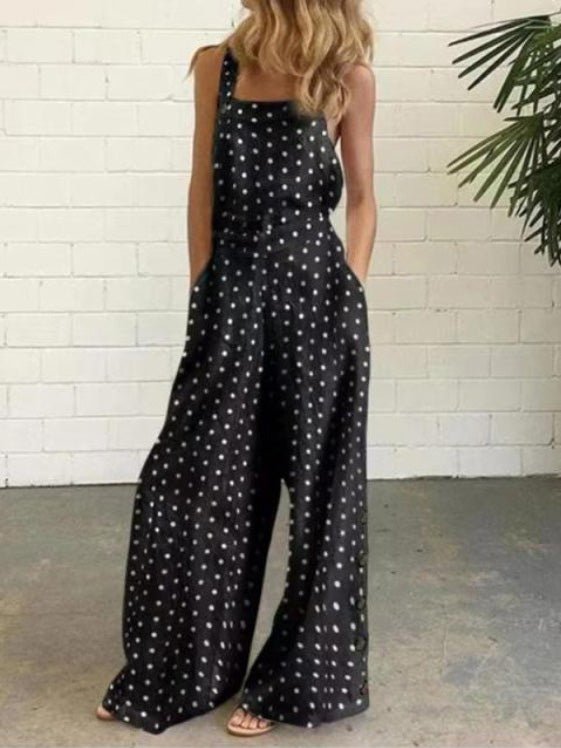 Stilla | Dameoveralls Polka Dot Print Knap Uden Ærmer Lomme Overall