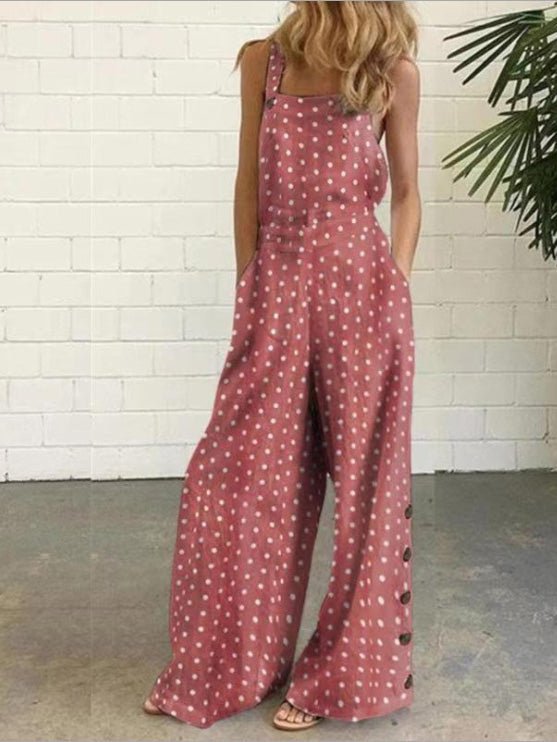Stilla | Dameoveralls Polka Dot Print Knap Uden Ærmer Lomme Overall