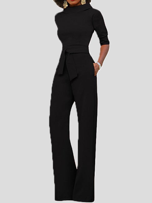 Stilla | Dame Jumpsuits Solid Fem Punkts Ærme Bælte Bred Ben Jumpsuit