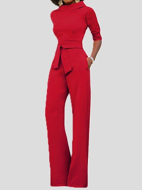 Stilla | Dame Jumpsuits Solid Fem Punkts Ærme Bælte Bred Ben Jumpsuit