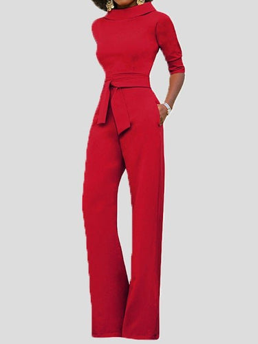 Stilla | Dame Jumpsuits Solid Fem Punkts Ærme Bælte Bred Ben Jumpsuit