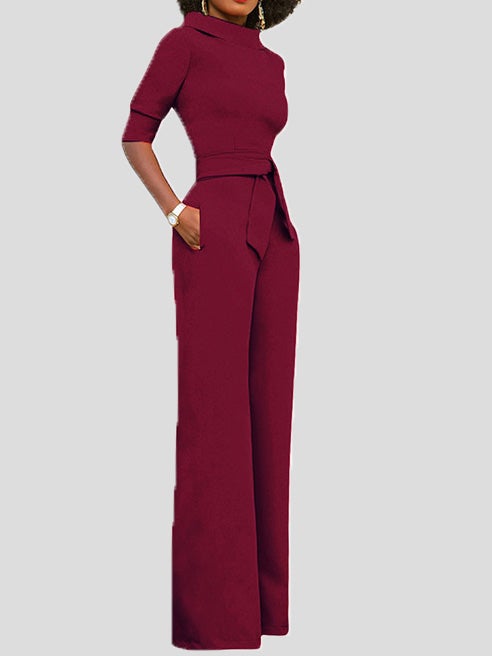 Stilla | Dame Jumpsuits Solid Fem Punkts Ærme Bælte Bred Ben Jumpsuit