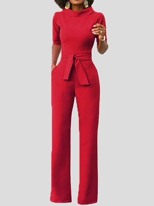 Stilla | Dame Jumpsuits Solid Fem Punkts Ærme Bælte Bred Ben Jumpsuit
