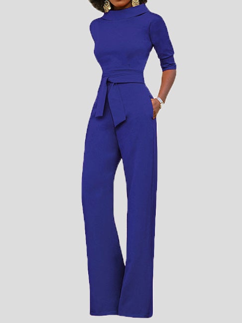Stilla | Dame Jumpsuits Solid Fem Punkts Ærme Bælte Bred Ben Jumpsuit