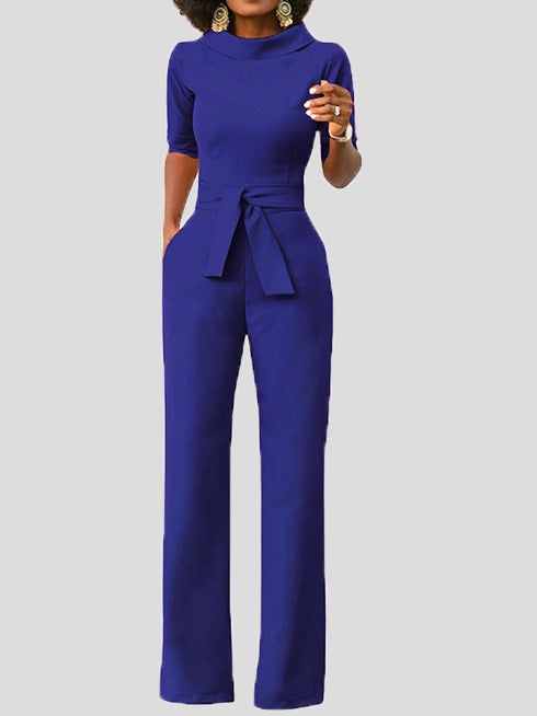 Stilla | Dame Jumpsuits Solid Fem Punkts Ærme Bælte Bred Ben Jumpsuit
