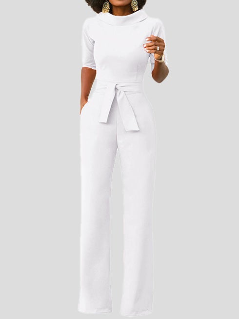 Stilla | Dame Jumpsuits Solid Fem Punkts Ærme Bælte Bred Ben Jumpsuit
