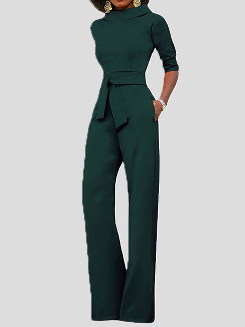 Stilla | Dame Jumpsuits Solid Fem Punkts Ærme Bælte Bred Ben Jumpsuit