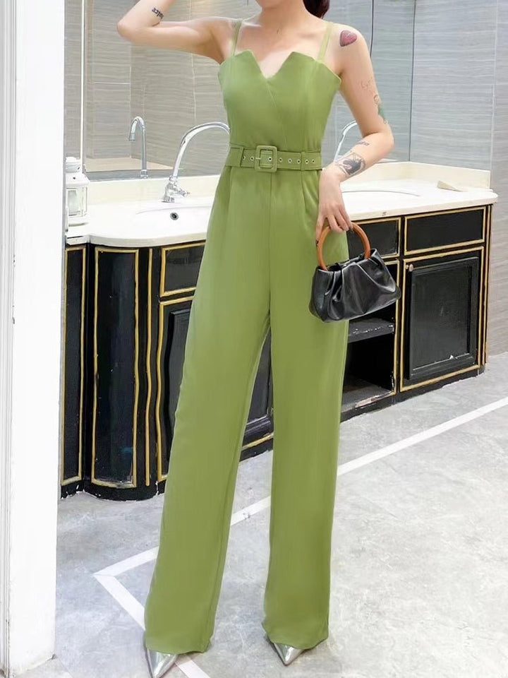 Stilla | Kvinders Jumpsuits Strop Notched V-hals Bælte Bred Ben Bukser Jumpsuit